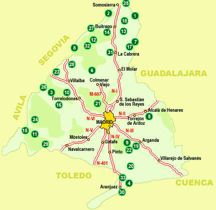 Mapa de Espacios Naturales de la Comunidad de Madrid